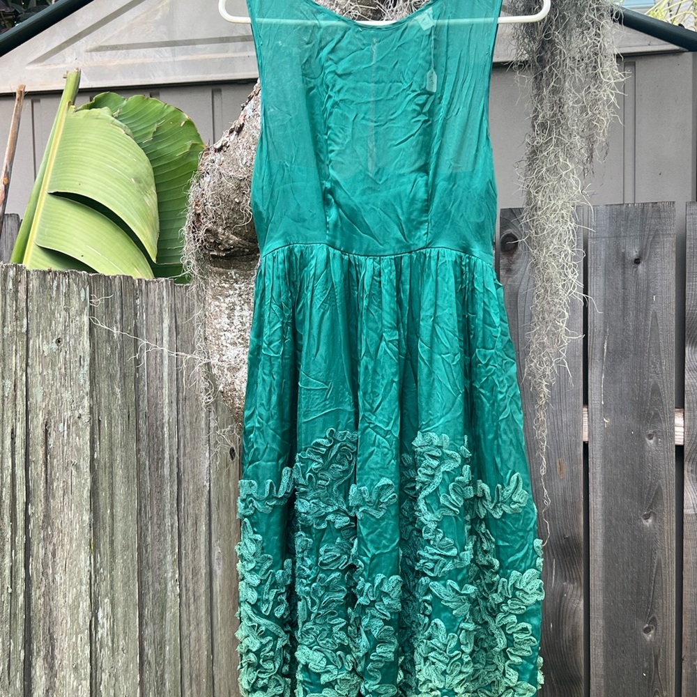 Anthropologie Teal Midi Dress with Embroidered Details